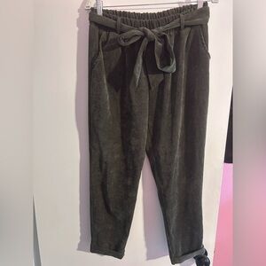 Olive Green Corduroy Elastic Waist Pants
